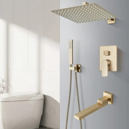 Смеситель скрытого монтажа матовое золото с изливом 8742FF